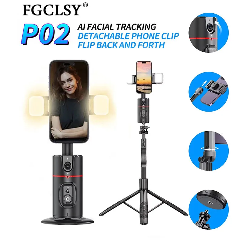 FGCLSY 360 Rotation Gimbal tripod 1.5M selfie stick and Light Stabilizer Selfie Desktop Face Tracking  for Tiktok Smart phone