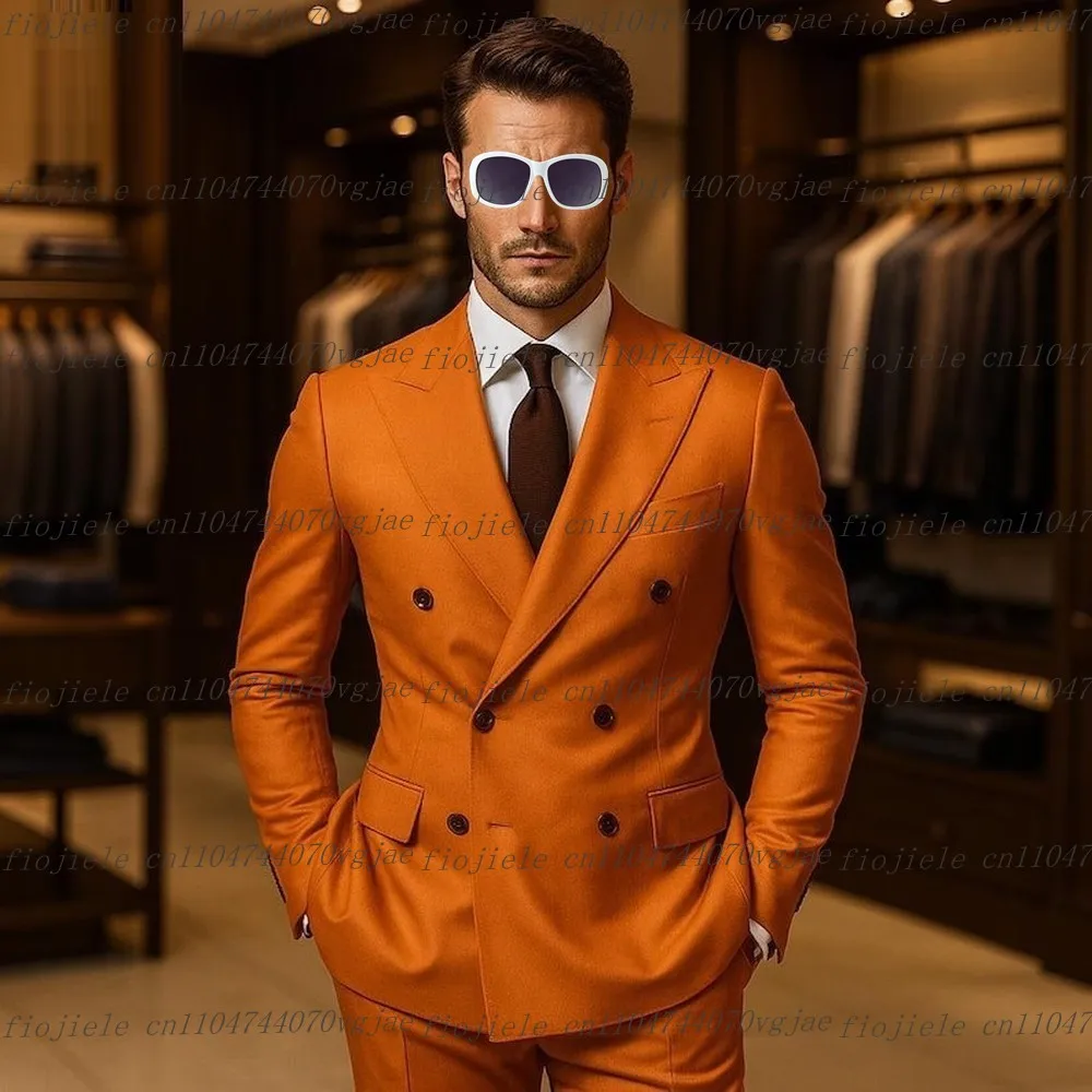

Новый оранжевый мужской костюм для торжественных случаев, свадебная вечеринка, жених, жених, деловой выпускной, мужские смокинги на заказ, комплект из 2 предметов, куртка, брюки