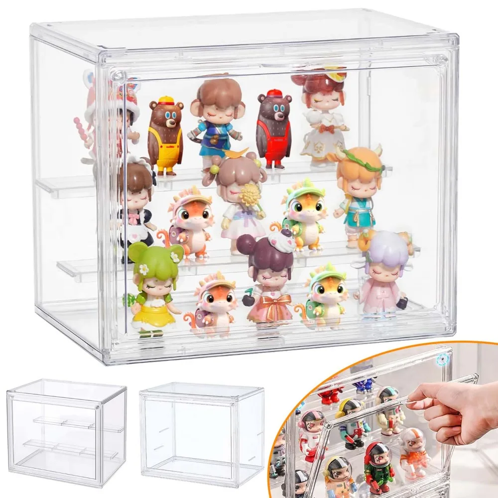 Vitrine pour objets de collection, boîte de présentation transparente, protection anti-poussière, avec 2 panneaux amovibles et porte magnétique pour figurines, jouets, rangement domestique