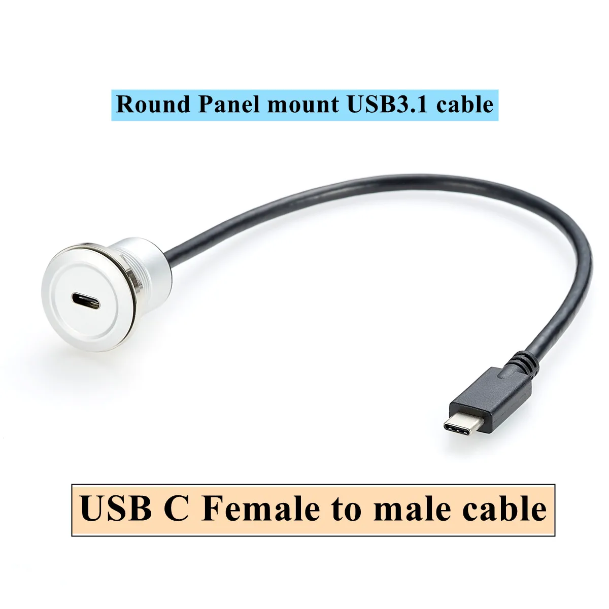 22mm Round Panel mount USB connector USB Type C Female to Male Extension Cable Aluminium USB C Pass Through Connector Cable