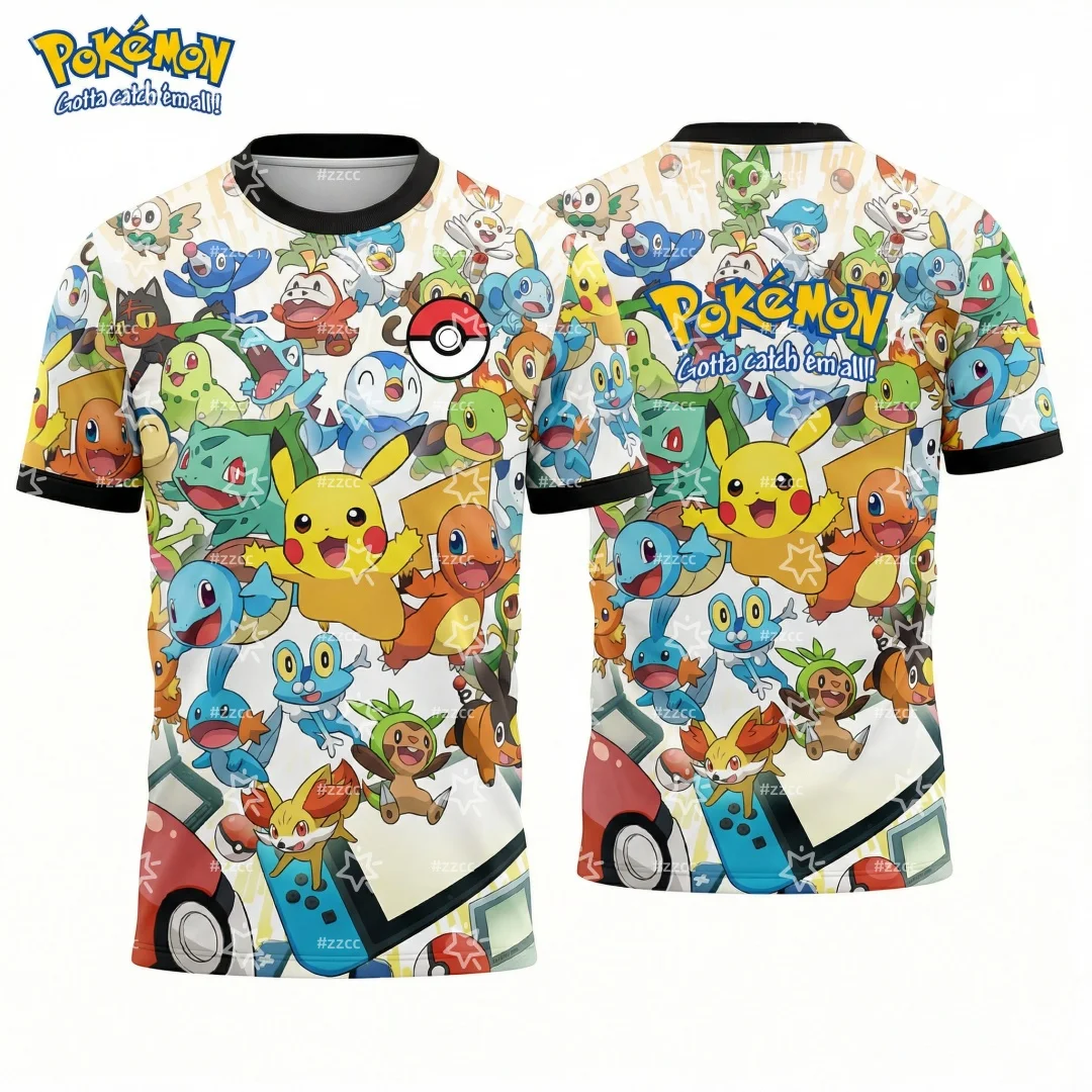 2026 Pokémon Grafische Voetbal Jersey Japanse Anime T-shirt Lente Sport Snel Droog Heren T-shirt Kinderkleding Tee Y2k Vrouw