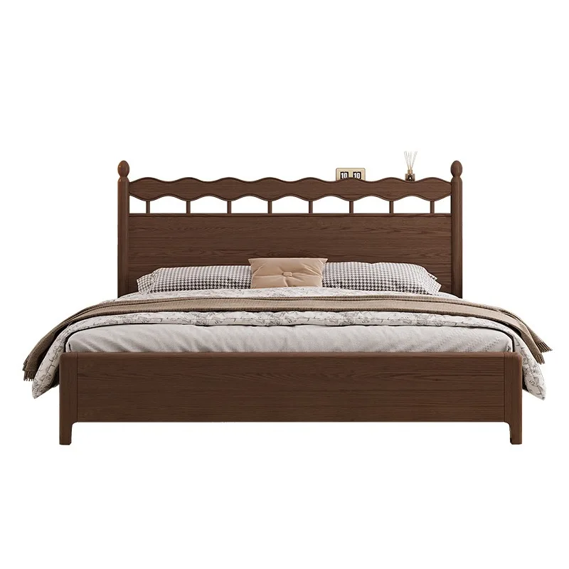 

French retro solid wood bed antique ash wood high PC and console game bedroom bed 1.8 meters double bed 1.8 meters solid