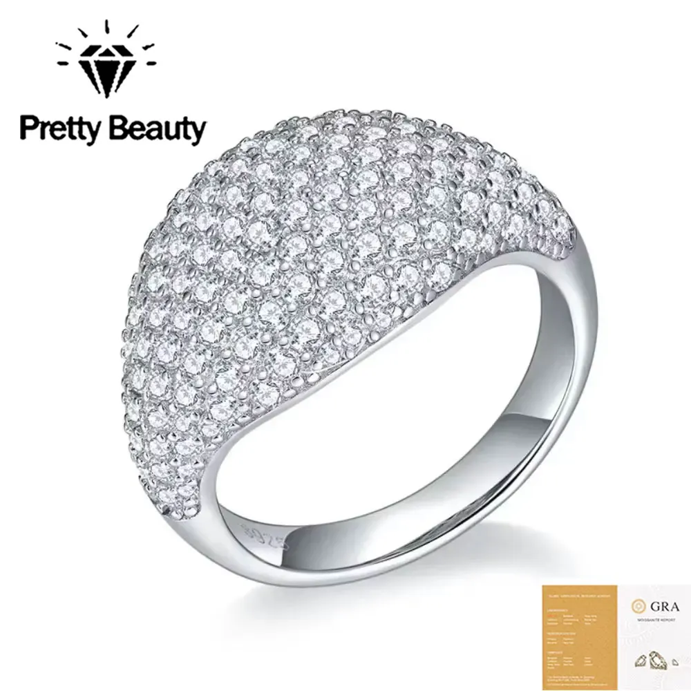 Pretty Beauty Pave Dome Moissanite Ring S925 Silver Chunky Wide Band Statement Ring Iced Out Cluster Cocktail Ring for Women Men