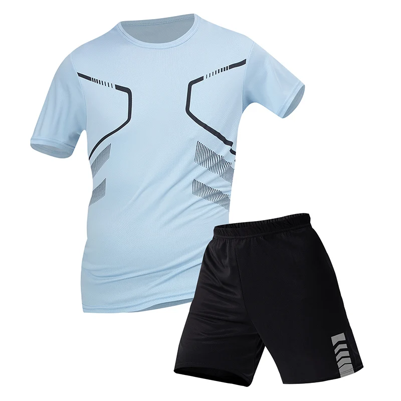 2-piece Four Seasons Men's Short Sleeve Set 6-Color Quick Drying T-shirt for Youth Sports Running Comfortable and Casual