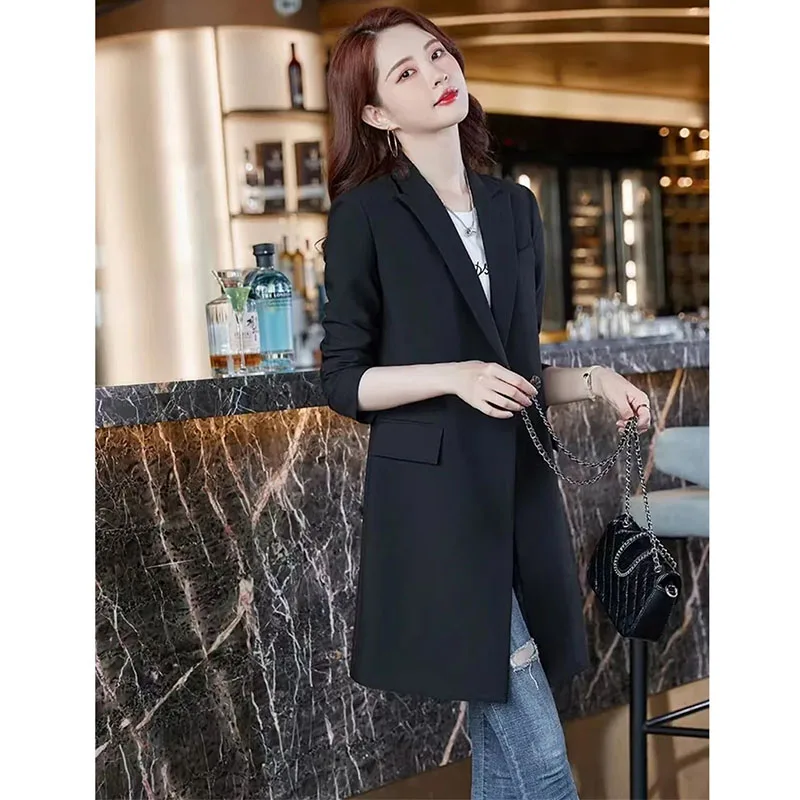 Veste longue imbibée pour femme, manteau blazer femme, vêtements d'extérieur de tempérament, coupe-vent décontracté, mode coréenne, printemps, automne, nouveau, 2025