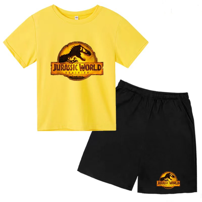 

Kids 3-12Y T-shirt Jurassic Dinosaur printed top+shorts 2P Boys and Girls Preschool Sports Sunshine Fashion Casual Charming Set