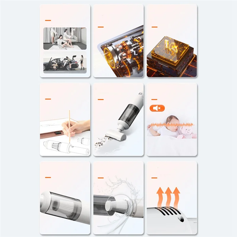 ABGR-車用掃除機 10000Pa 2 in 1 ワイヤレス充電エアダスター ホームオフィス用 ホワイト