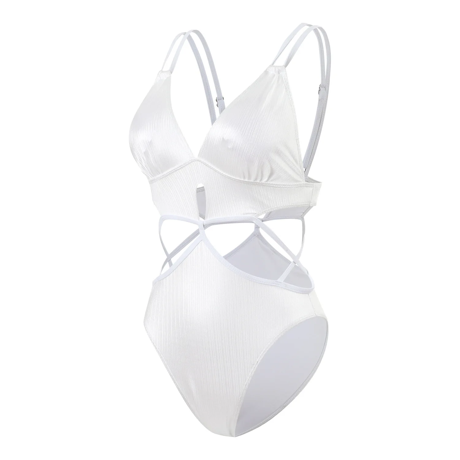 Maillot de bain une pièce côtelé blanc pour femmes, Sexy, dos croisé, contrôle du ventre, Monokini, réglable, pour la plage