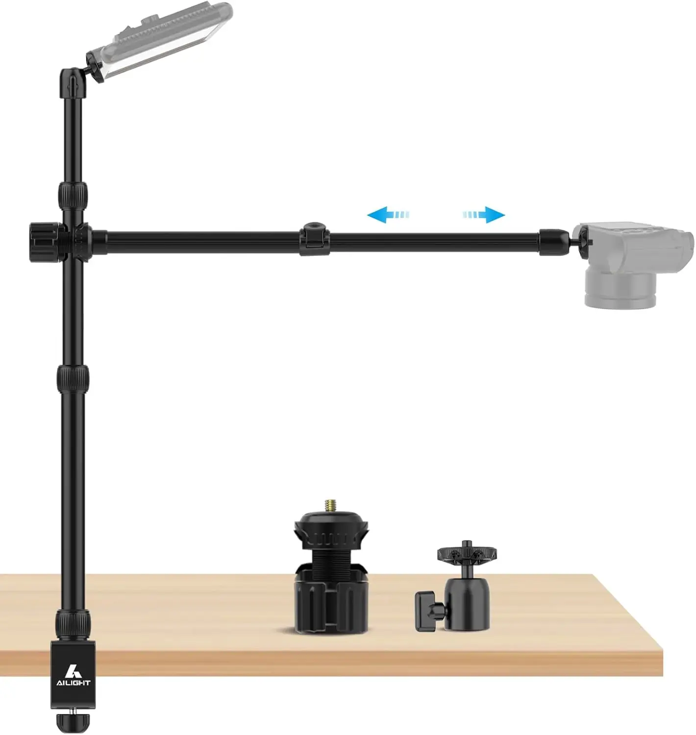 

Overhead Camera Mount Desk Stand, 15.75"-33.45" Webcam Mount with 2-Section Adjustable Telescopic Boom Arm, C Clamp/Swiv