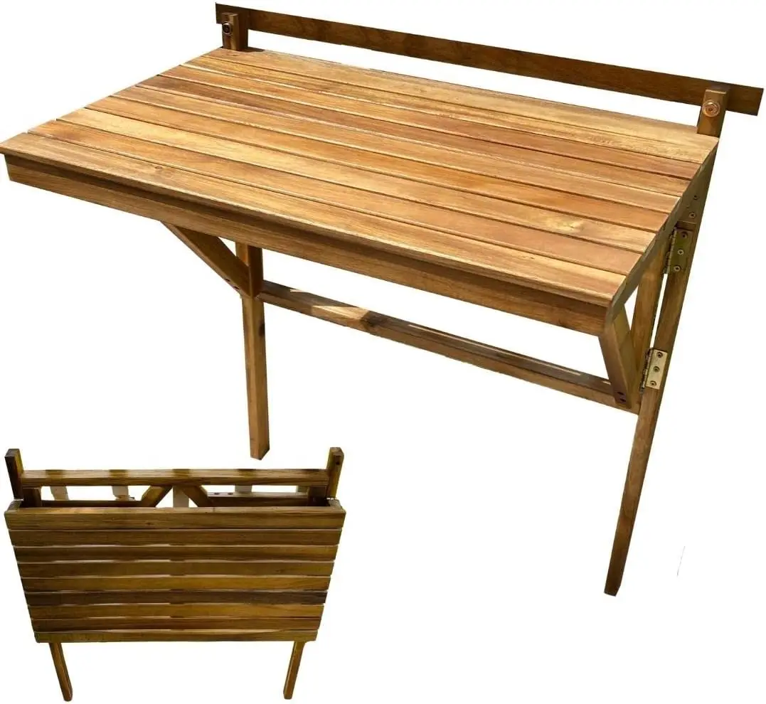 Foldable Acacia Wood Deck Bar Portable Apartment Balcony Railing Porch Furniture Outdoor Folding Balcony Table