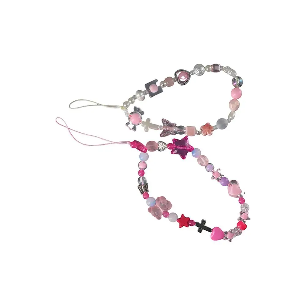 

Lovely Sweet Cool Y2k Phone Lanyard Pink Pearl Heart Star Cellphone Strap Buttfly Style Bear Cool Girl Phone Chain Phone Charms