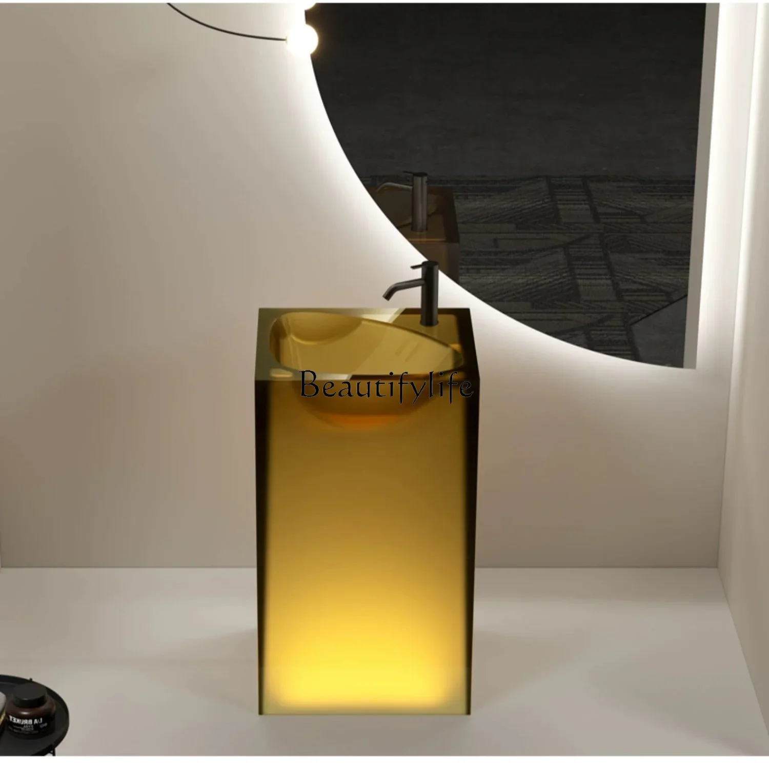 

ld 30Pedestal Basin Integrated Floor-Type Wash Basin Bathroom Transparent Resin Hotel Wash Basin