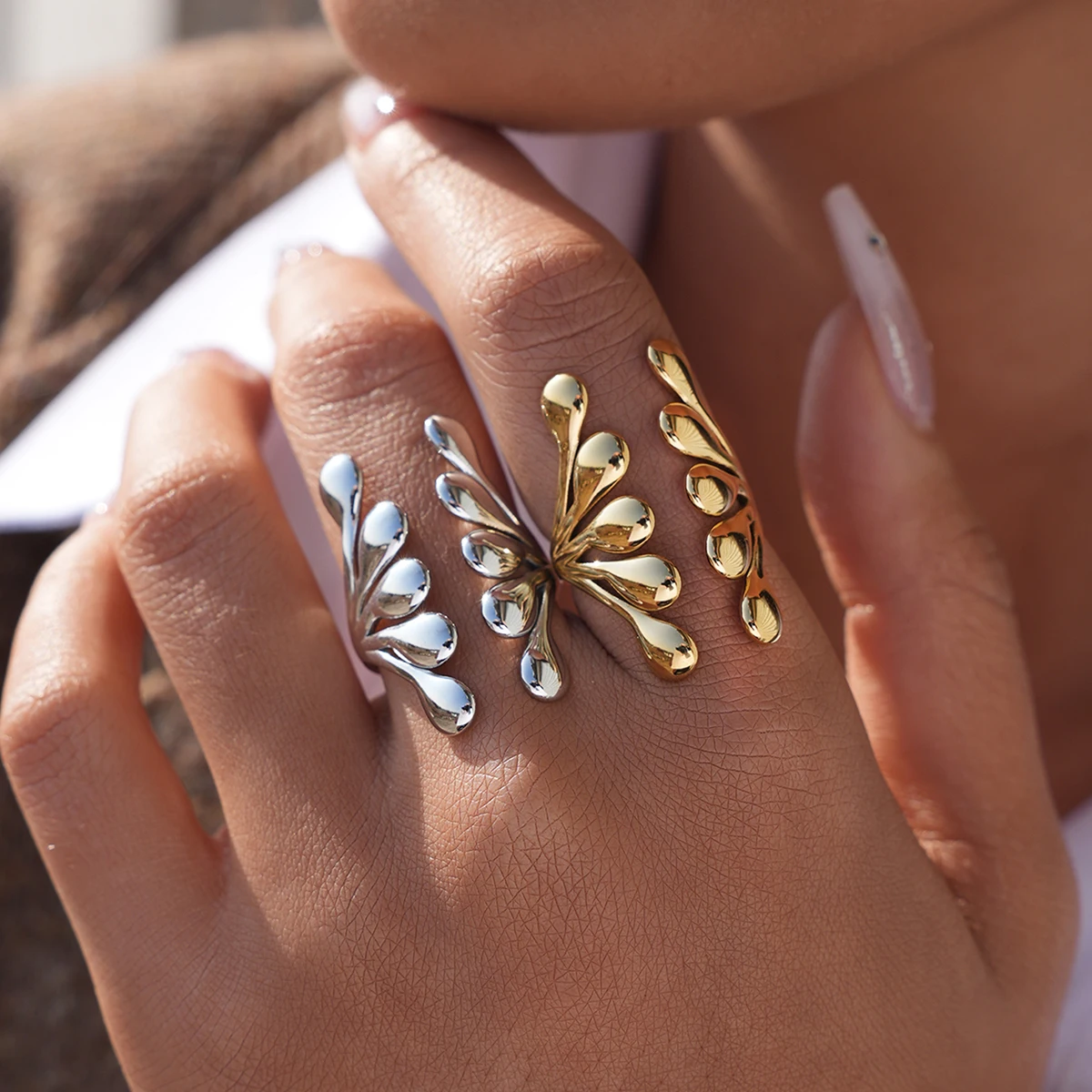 

New 18K Gold PVD Plated Stainless Steel Metal Geometric Adjustable Creative Ring Women Daily Fashion Jewelry Accessories