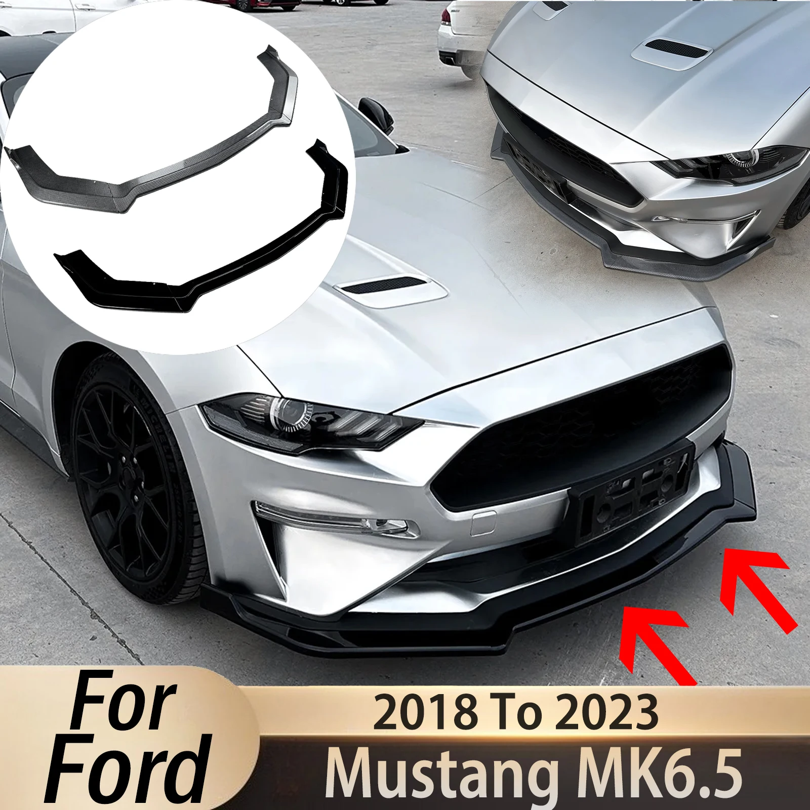 

For Ford Mustang MK6.5 2018-2023 Front Bumper Lip Lower Body Kit Diffuser Spoiler Splitter Tuning Guard Car Accessories Tuning