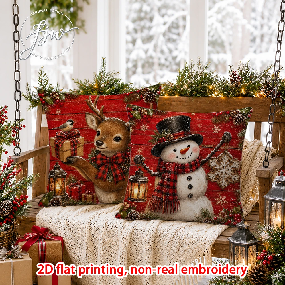 2D FLAT-2PCS Christmas Cute Animal Throw Pillow Covers Sofa bedroom porch New Year decoration only pillowcase