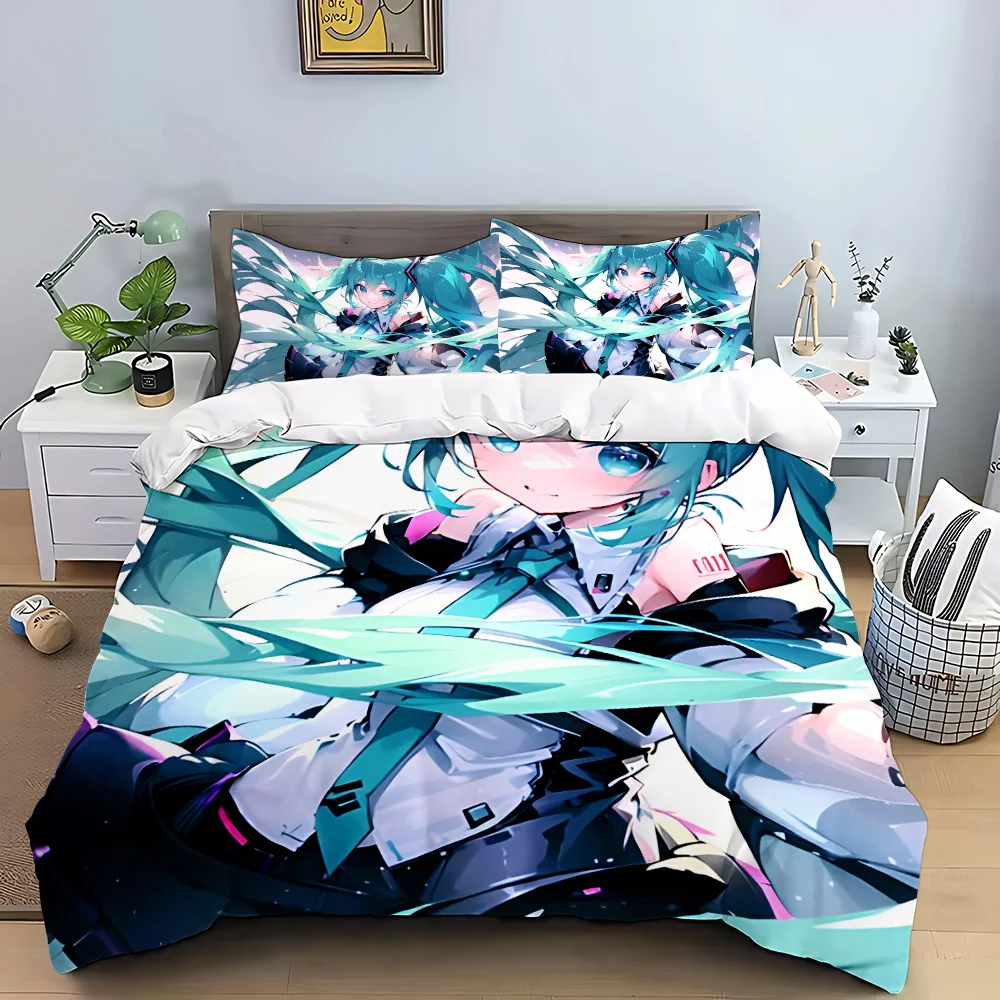 初音ミクアニメ布団カバー枕カバー寝具セット大人の少年少女の寝室の装飾子供のギフトシングルダブル大サイズ
