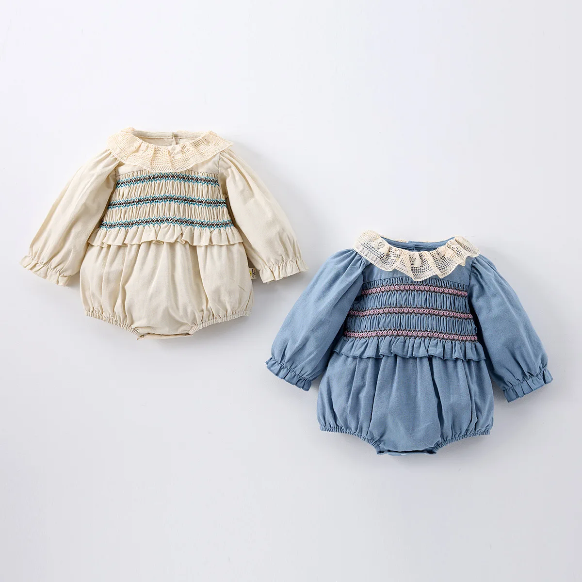 Girls Romper Korean Spring Baby Girl Outdoor Climbing Clothes Lotus Collar Long Sleeved Drawstring Bubble Sleeve Jumpsuit