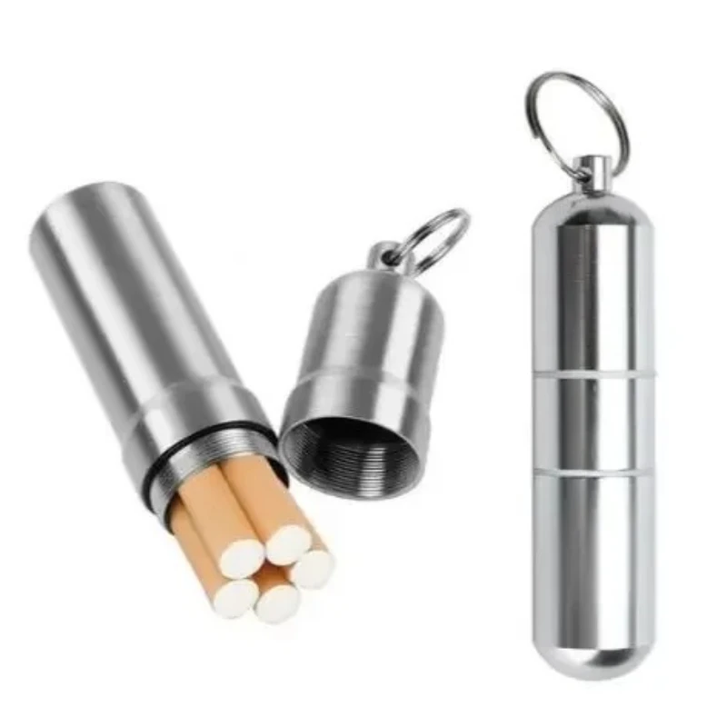 Silver Aluminum Alloy Cigarette Box Waterproof Cigarete Case Pill Toothpick Capsule Cigarette Accessory Mens Gift Gadgets