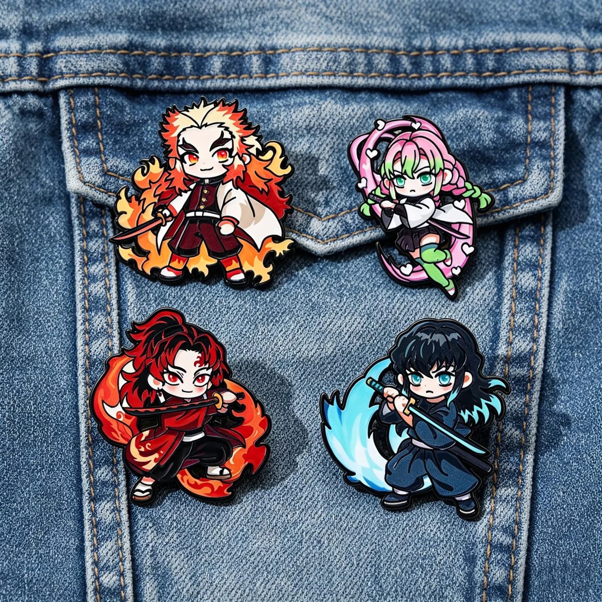 4pcs Demon Slayer Anime Cosplay Brooches Cute Character Pins Clothing Backpack Lapel Badges Jewelry Accessories Gifts
