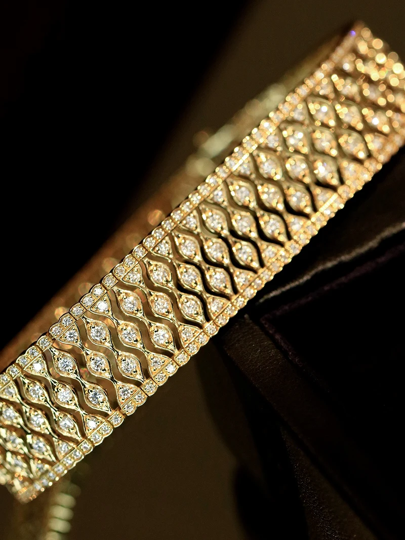 LUOWEND 100% 18K Yellow Gold Bracelet Luxury Fashion Design 3.72carat Real Natural Diamond Bracelet for Women Fine Jewelry
