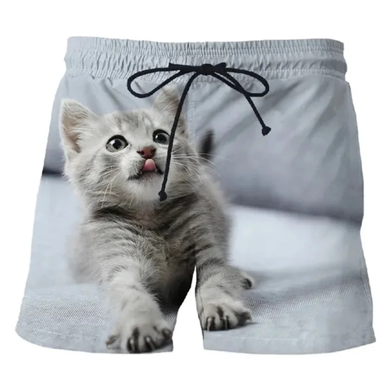 New Style Fashion Cute Cat Graphic 3D Printed Board Shorts For Men Casual Unisex Funny Animal Beach Swimming Shorts Men's Trunks