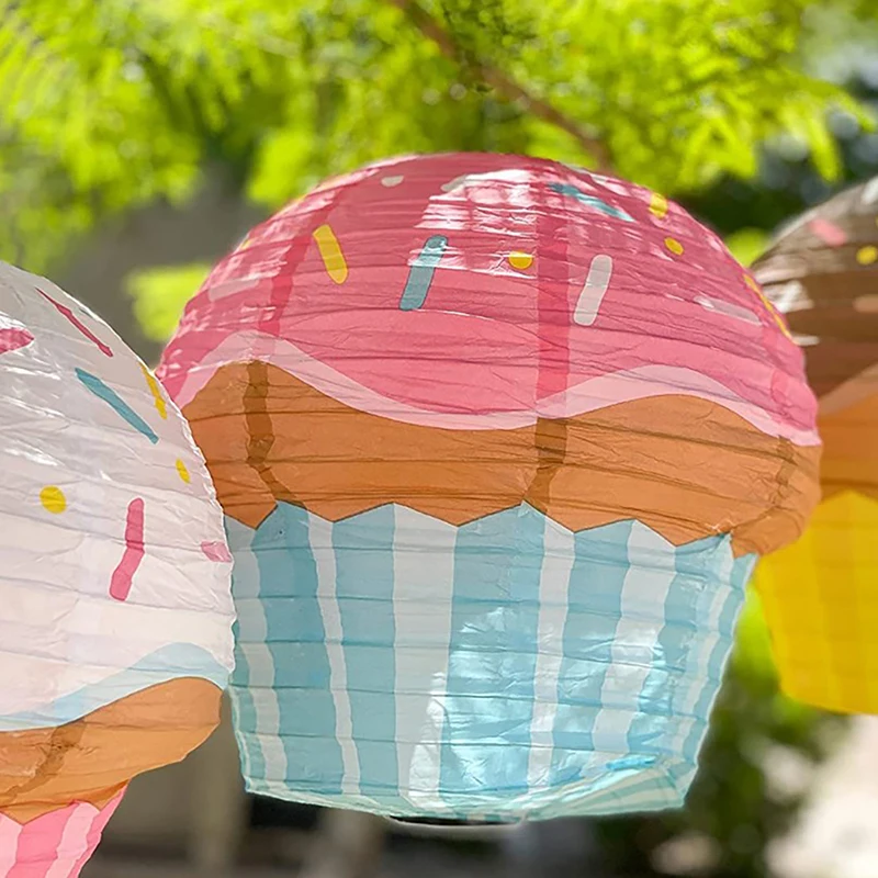 Cake Paper Lanterns 1st One Happy Birthday Party Decoration Kids 3D Ornaments Cup Cake Ice Cream Pendant Child Baby Shower Favor