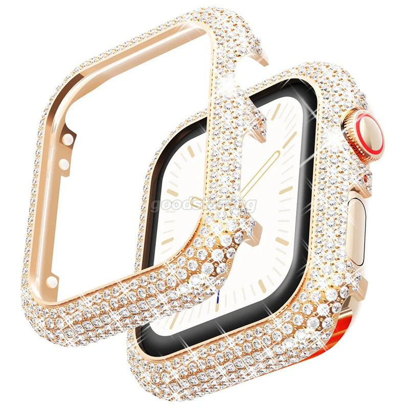 P+ Metal Diamond Cover Case For Apple Watch Series 9 8 7 6 5 4 Protect Frame Shell