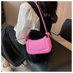 Women's Fashion Retro Solid Color Saddle Bag High Quality Leather Shoulder Bags Y2K Simple Designer Hobos Handbag Underarm Bag