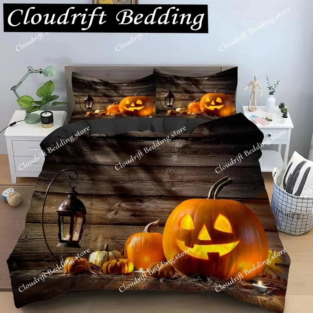 Halloween Horror Pumpkin King Queen Duvet Cover Night Witch Bedding Set Bat Moon Quilt Cover Polyester Comforter Cover