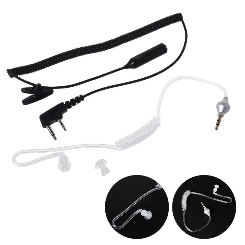 2-Pin PTT Mic Headset to 3.5mm Air Acoustic Tube Earpiece for Baofeng UV-5R 888s