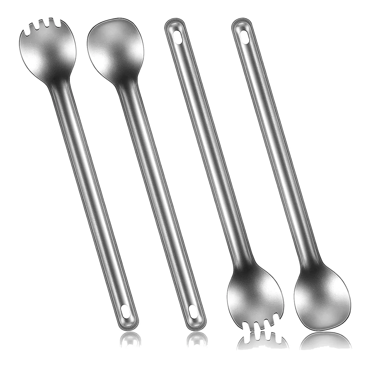 4 Pieces Titanium Long Handle Spork and Spoon Ultralight Portable Flatware for Outdoor Camping Backpacking Hiking Travel