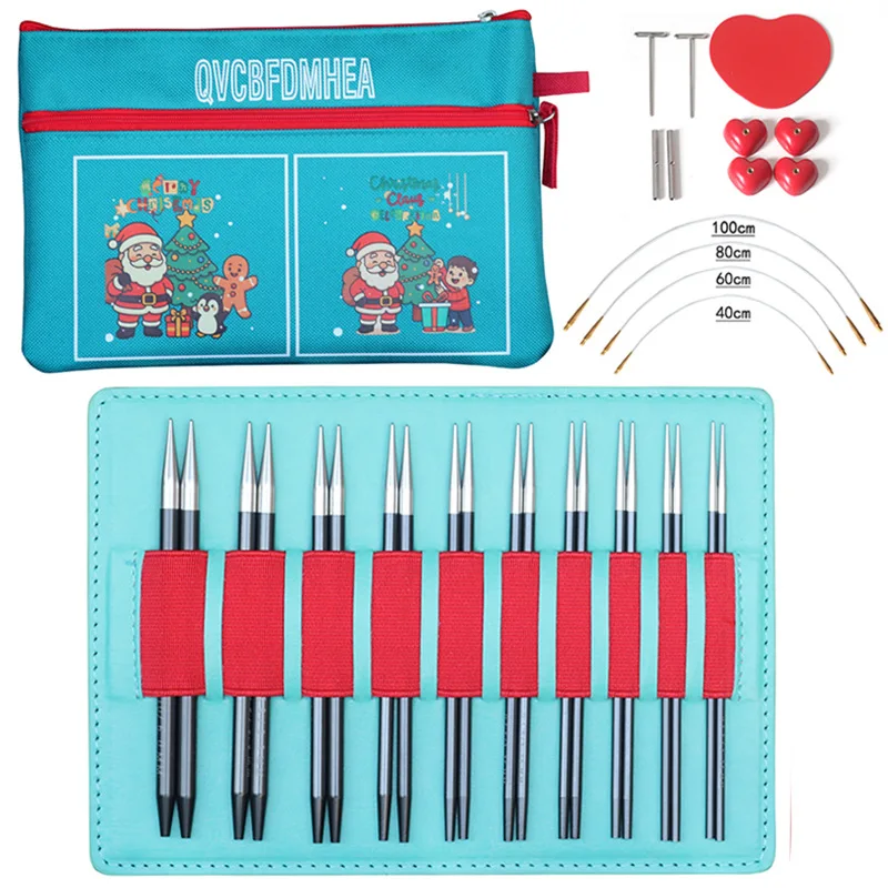 10 пар сменных круговых игл с футляром и аксессуарами, 2,75-6,0 мм, плетение пряжи, вязальные спицы, набор крючков для вязания