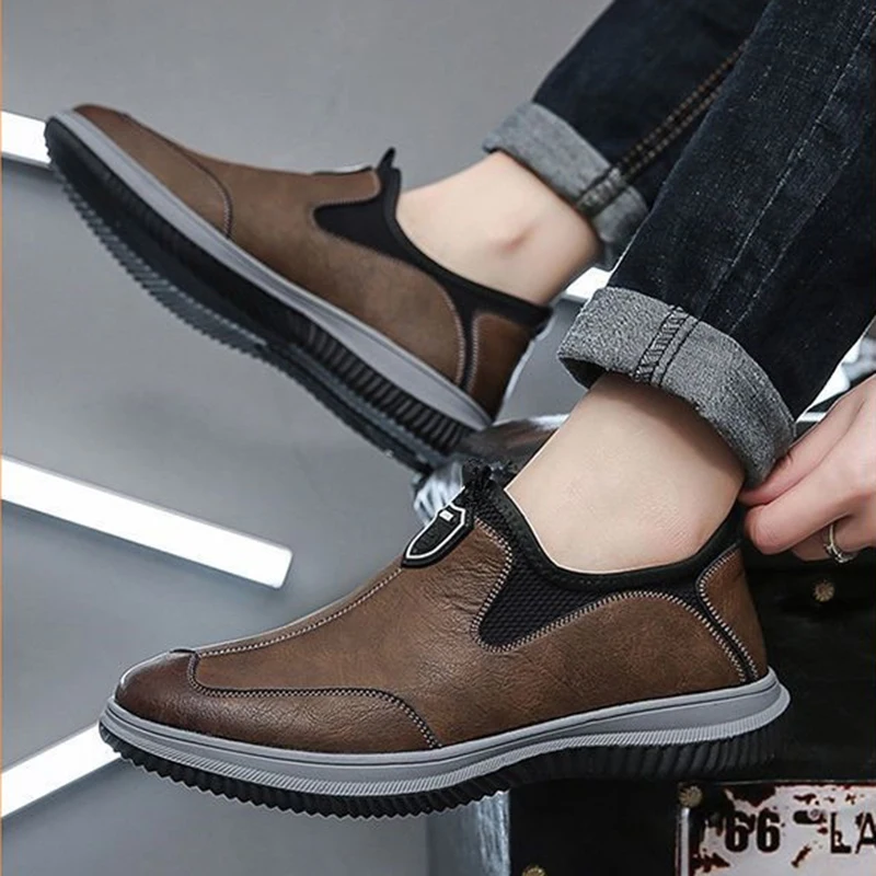 

New Men's Casual Leather Shoes Men's Breathable Shoes Soft Sole Soft Panel Shoes Fashionable Cuff Leather Shoes Casual Shoes