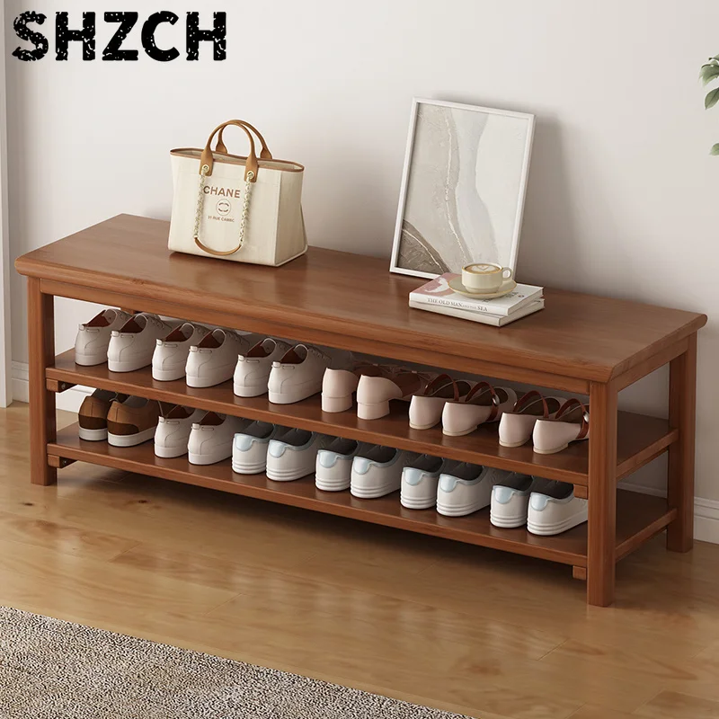 Bamboo Shoe Bench with Storage Entryway Seating Stool for Hallway Child-Friendly Shoe Rack Quick Assembly Home Furniture