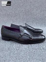 Gentleman Snake Skin Genuine Leather Monk Shoes Wedding Dress Shoes Buckle Slip On Loafers SpringBusiness Man Work Formal Shoes