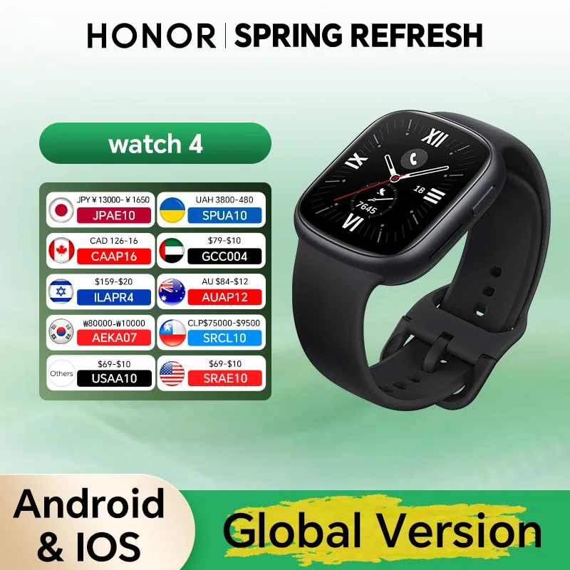 

Honor Watch 4 Smartwatch With 1.75'' AMOLED Heart Rate Sleep Stress Monitors Sport Watchband 14 Days Long Battery Life