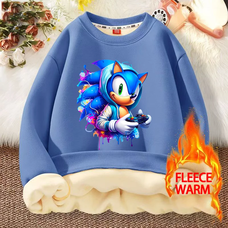 Sonics Bambino Agnello Felpa in pile Ragazzo Ragazza Cartoon Anime Pullover Felpe con cappuccio Inverno Caldo e spesso Abbigliamento per la casa Top Regali di Natale per bambini
