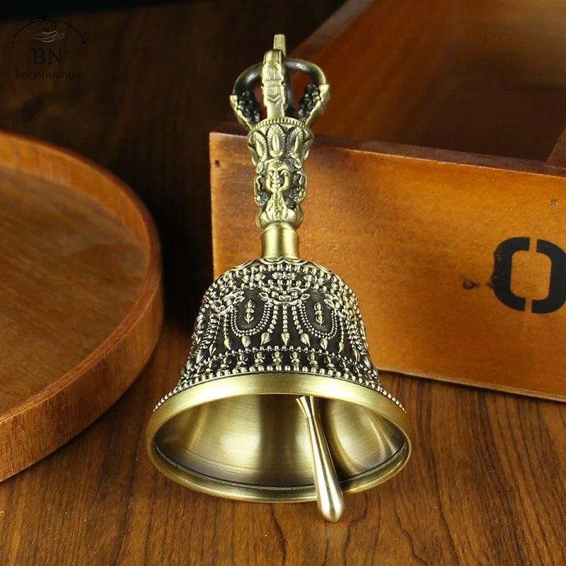 Nepal Brass Tibetan Bell Handmade Vajra Bell and Pestle Set Buddhist Tibetan Chimes Meditation Tool Sound Healing Instruments