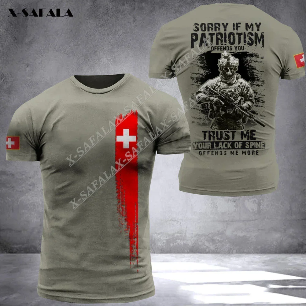 Switzerland Soldier Army Veteran Country Flag Custom Name 3D Printed Elastic Force T-shirt Summer Round Neck Men Casual Top