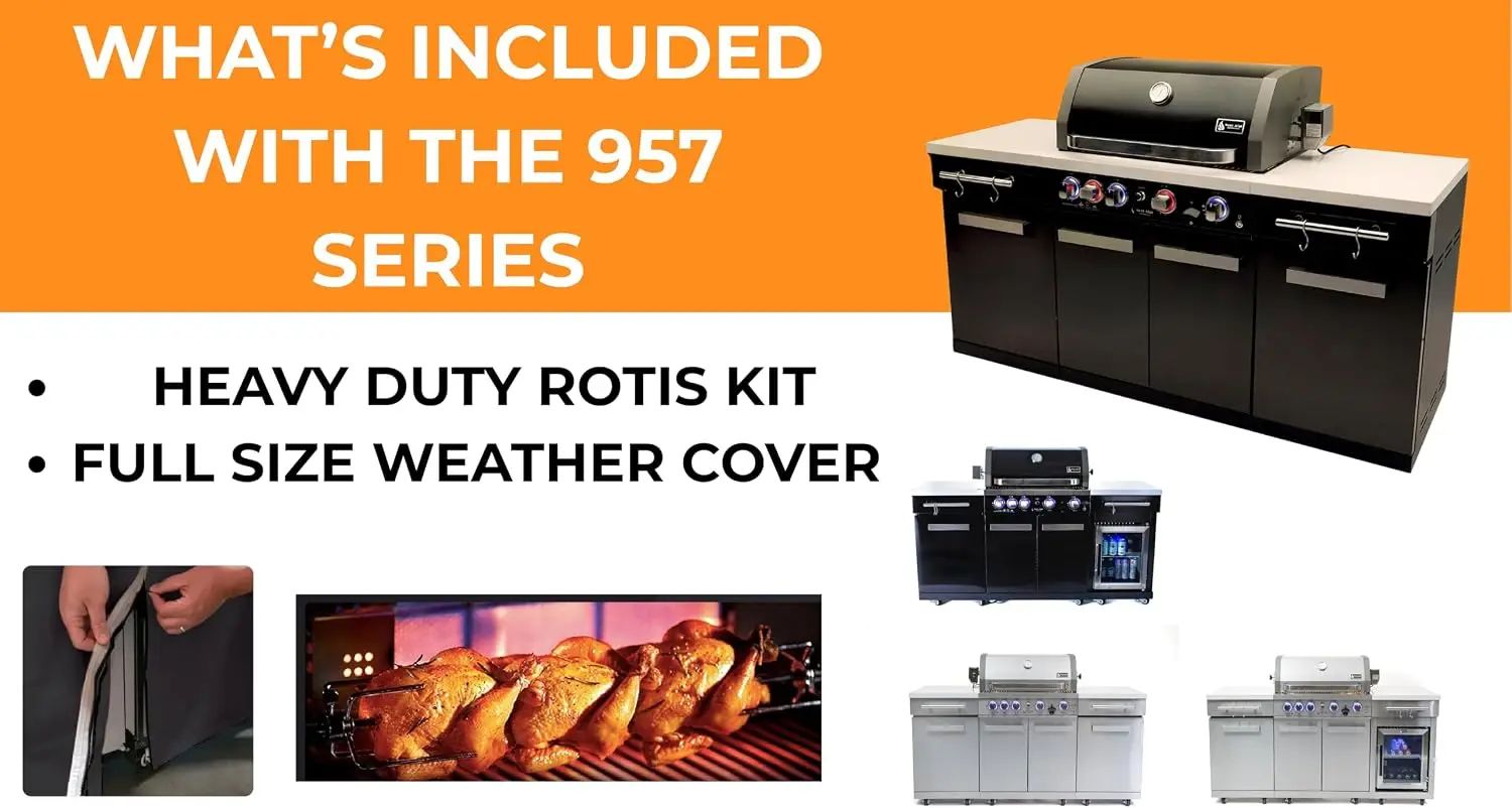 Premium Stainless Steel Outdoor Kitchen Island, 70 in W x 24 in D, with Refrigerator, 32 in W 4-Burner BBQ Grill, Infrared Burner, Storage Cabinets, Granite Countertops and Natural Gas Conversion Kit