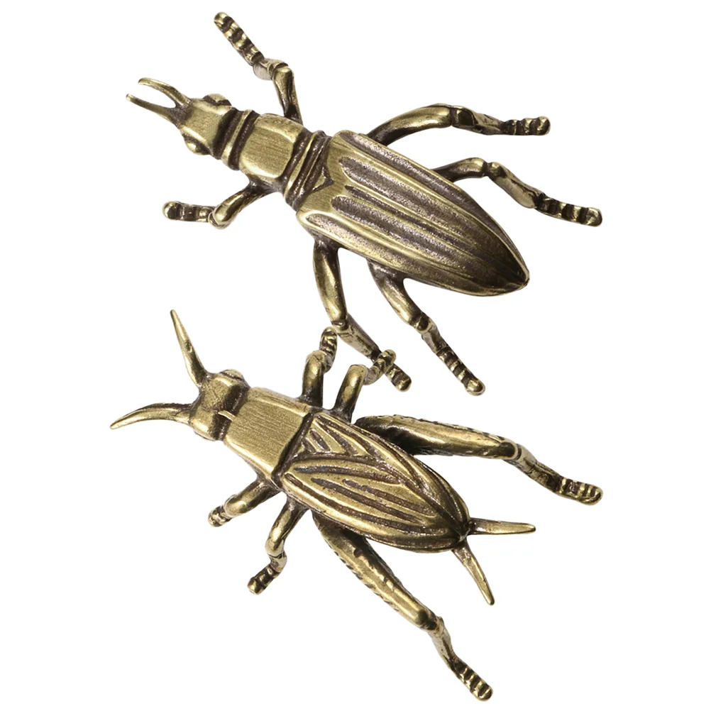 2 Pcs Vintage Decor Cricket Figurine Ornament Metal Manual Retro Desktop Decoration Realistic Brass Crafts Exquisite