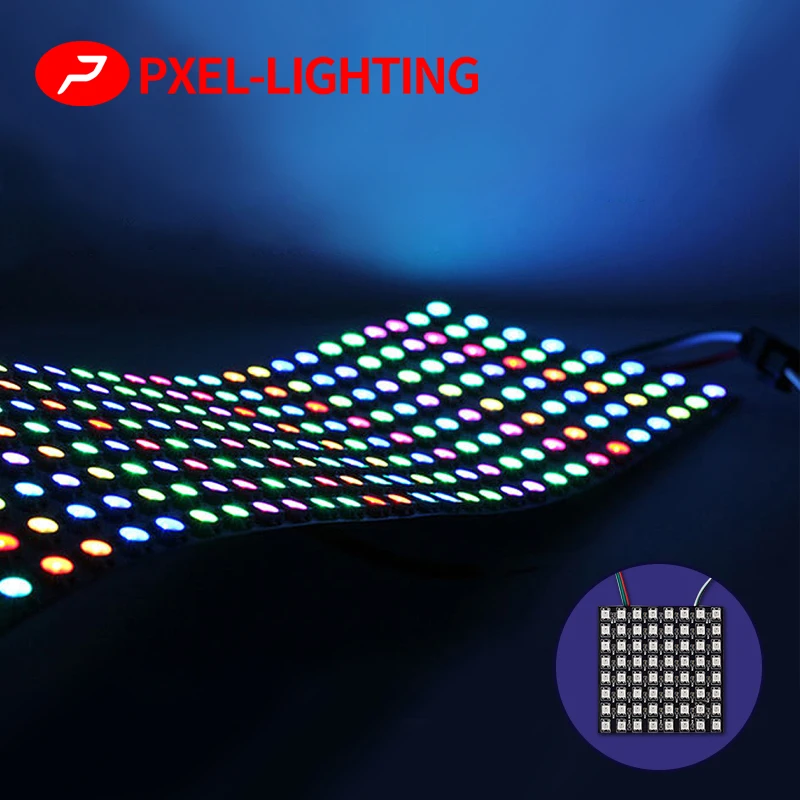 Flexível Pixel Panel Matrix Screen, WS2812B, WS2812B, RGB, 16x16, 8x32, 256LEDs, Módulo LED ECO, IC, Endereçável individualmente, DC 5V