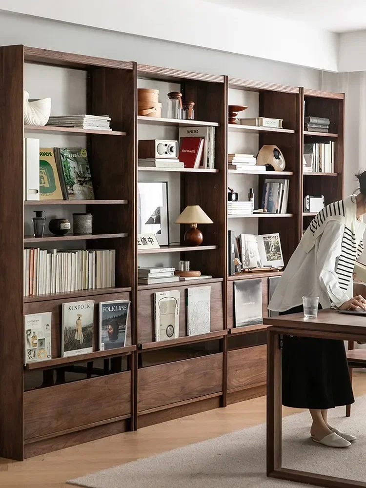 A Living Room Whole Wall Combination Cabinet All Solid Wood Floor Bookshelf Storage Display Cabinet
