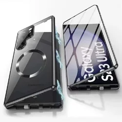 For Samsung Galaxy S24Ultra S22 S23Ultra Case Metal Alloy Magnetic Attraction 360°Full Surround Screen HD Glass Protection Cases