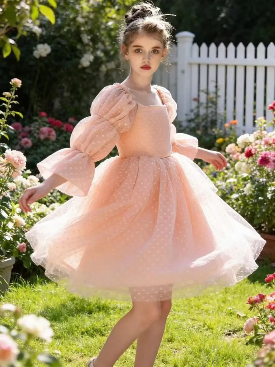 

Children's French Children's Clothing 2026 New Style Girls' Pink Polka Dot Bubble Sleeve Dress Baby Girl Princess Dress