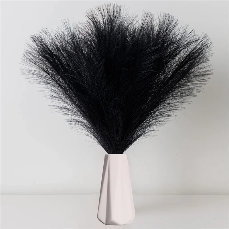 Faux Pampas Grass,18In/45Cm Artificial Pampas Grass Fluffy 5 Stem Pompous Grass Flower Arrangement for Boho Home(Black)