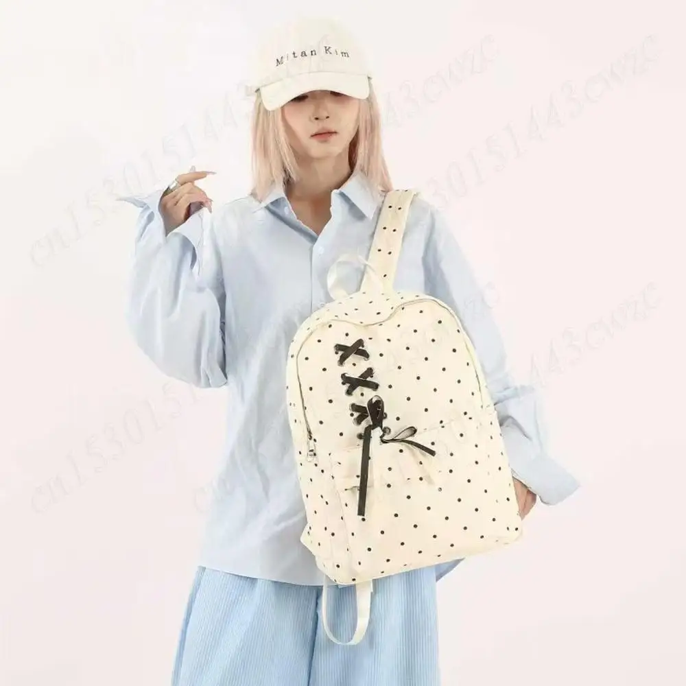 البولكا نقطة حقيبة الظهر الشريط القوس مصمم الكورية فتاة على ظهره خفيفة الوزن حقيبة المدرسة الثانوية الطلاب حقيبة السفر Mochila