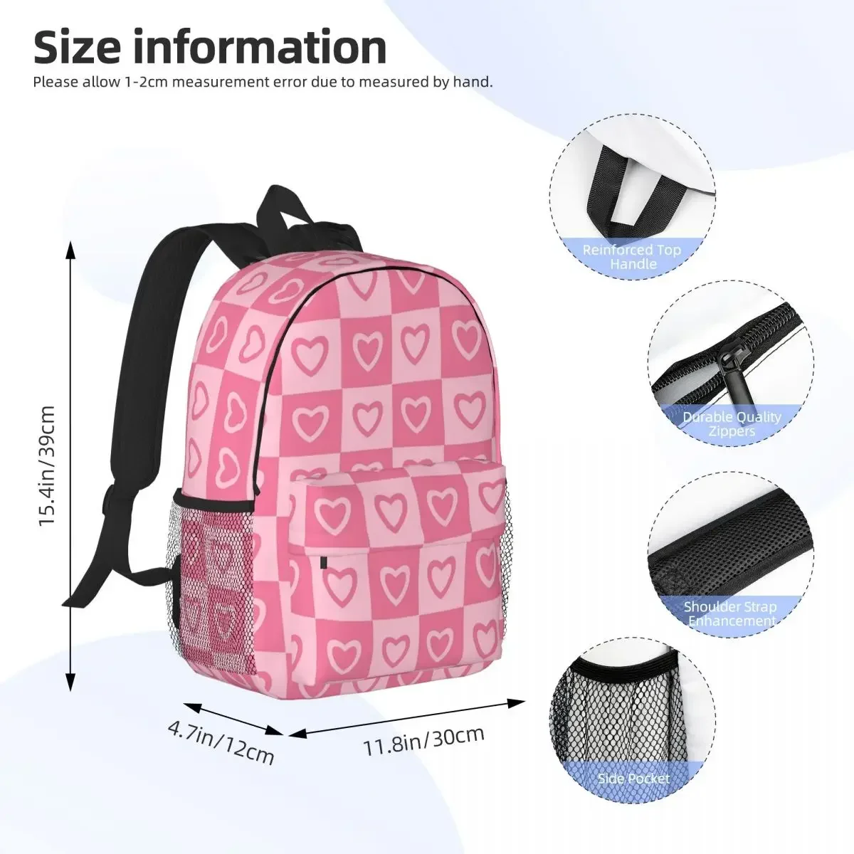 Pink - Heart Pattern Backpacks Teenager Bookbag Casual Children School Bags Travel Rucksack Shoulder Bag Large Capacity