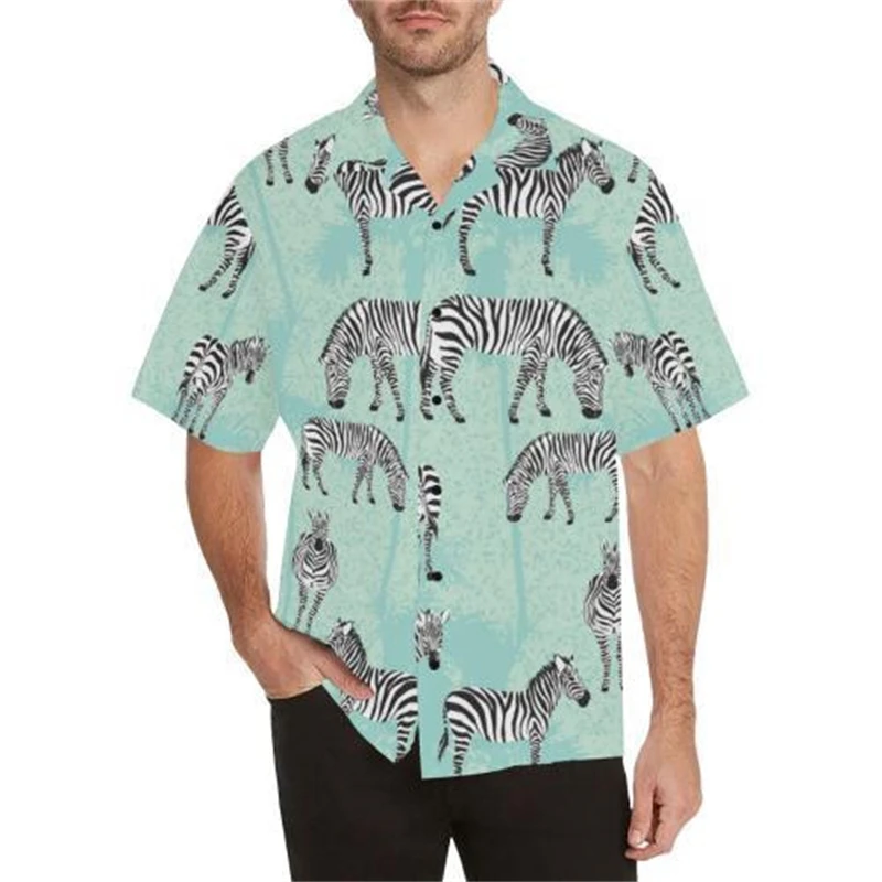 

Hawaii Shirts Animal Print Mens Short Sleeve Blouse Holiday Party Tops Oversized Tee Shirt For Male Clothing Harajuku Camisa