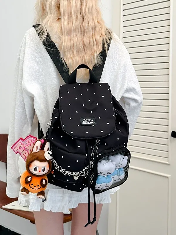 

Daily Casual Large Capaci Student Bapa College Sle Polka Dot Bapa ex Soft Nylon Waterproof Zipper Closure Bag